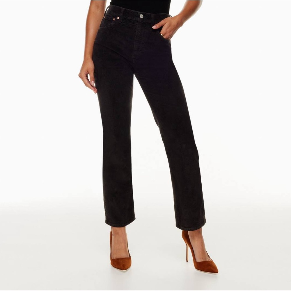Denim Forum The Arlo High Rise Straight Black Ribbed Corduroy